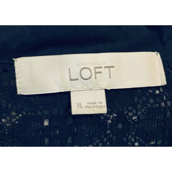 LOFT Top Womens XL Navy Blue Lace Button Up Long Sleeve Cottagecore Romantic - Picture 4 of 6